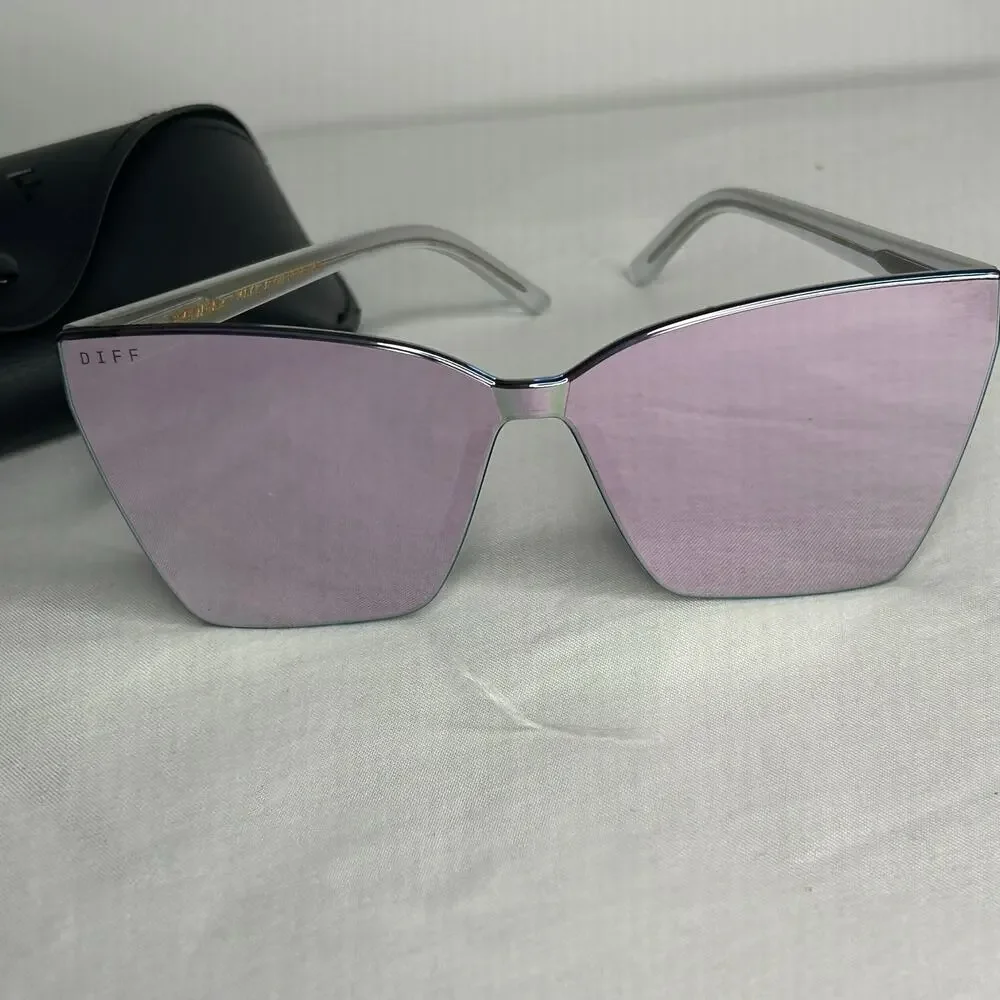 DIFF Goldie Oversized Shield Sunglasses Bright Pink Tulip Rush Mirror w/ Case